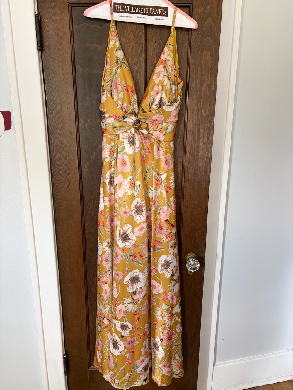 Luxxel Mustard Yellow Maxi Dress with Floral Print